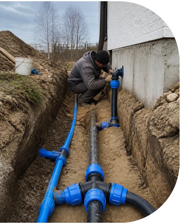 Монтаж наружного водопровода на участке под ключ в Калуге